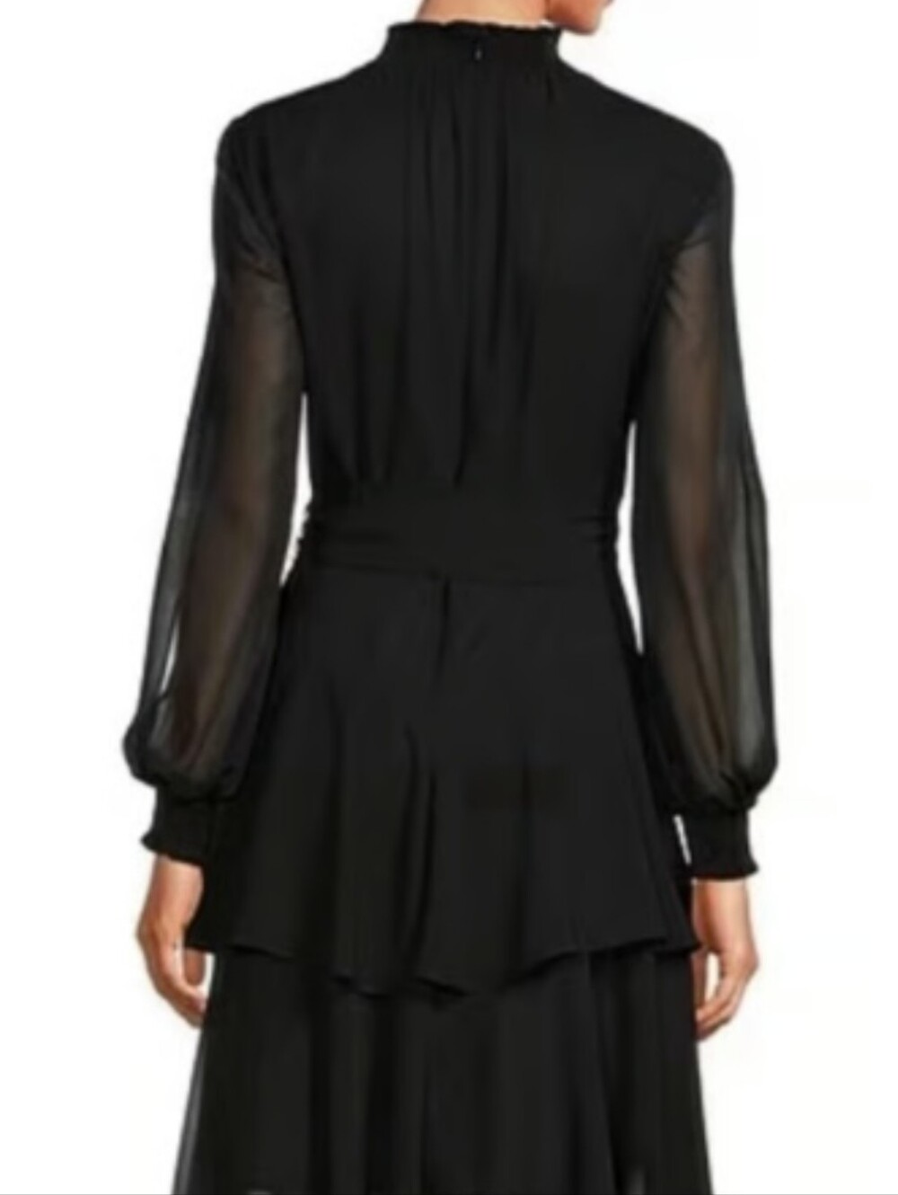 Womens Black Chiffon Tiered Mock Neck Split Sleeve Dress Rosalia By Alex Marie - Picture 10 of 15